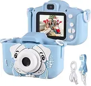 ROWCES Mini Cartoon Kids Digital Camera 1080P Digital Video Camera for Kids Dual Lens 2.0 Inch IPS Screen Built-in Cute Photo Frames Interesting Games with Neck Strap Birthday