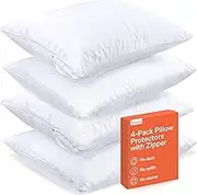 Niagara 4 Pack of Pillow Protectors with Zipper, Standard Size, Effective Dust Protection, Quiet, Stay in Place Pillow Covers, Breathable Case for Pillow Lifespan Extention (20x26 Inches)
