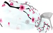 [WOSHJIUK] Working Hat 2 Pack Scrub Caps for Women,Peach Blossom Spring Flower,Tie Back Cap Adjustable Scrub Hat
