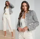 L'Agence Angelina Metallic Shimmering Tweed with Fringed Trim Blazer sz 10 $795