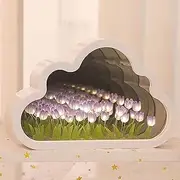 Tulip Night Light Mirror, DIY Cloud Desk Lamp LED Handmade Table Lamp Desktop Decoration Ornaments, Bedside Lamp for Couple, Friends, Children (20 Flowers Sea, Excludes 2AA Batteries) (Purple)