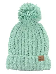 New! C.C Women's Chenille Soft Stretchy Pom Cuffed Knit CC Beanie Cap Hat