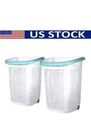 2 Bushel Rolling Plastic Large Laundry Hamper Basket with Pop-up Handle Home New