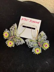 Betsey Johnson Beaded Leopard Butterfly Earrings Extremely Rare - B2