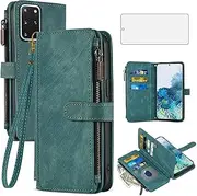 [Asuwish] Phone Case for Samsung Galaxy S20 Plus S20+ 5G Wallet Cover with Tempered Glass Screen Protector Leather Flip Card Holder Cell Accessories S20+5G S20plus 20S + S2O S 20 20+ G5 Women Men Blue
