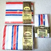 VTG NOS Stevens Utica BENGAL STRIPE Set Full Flat Fitted & 2 Pillowcases Retro