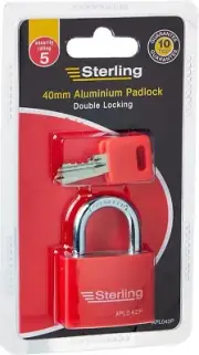 Sterling APL042P 40mm Aluminium Double Locking Padlock, Red Or Blue