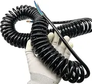 Coiled Extension Cord, 3 Core Black Stretchable Spiral Wire 4mm Square Extend Tensile Spiral Cable Telescopic Power Spring Cord(Stretch 1 Meter)