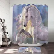 Horse Art Beautiful Pink Flowery White Horse Shower Curtain