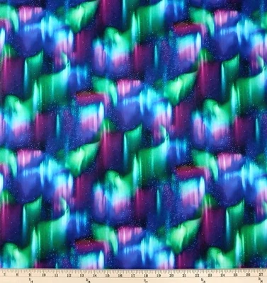 Cotton Aurora Borealis Northern Lights Stars Night Fabric Print by Yard D4884.54