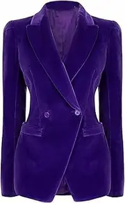 [Kromoc] Women's Velvet Blazer Double Breasted Buttons Suit Jacket Daily Leisure Tuxedos Coat
