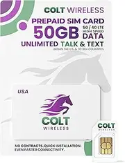 Colt Wireless 60 Days U.S.A. Prepaid Telephone Plan Tri-Cut SIM Unlimited Data, Calls and SMS in 90+ Countries 50GB, 4G LTE/5G and Flexible Hotspot