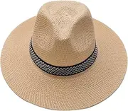[Generic] Hat Natural Hat Summer Sun Hat Sunscreen Beach Hat Male Casual Sun Jazz Band Hat Fedora Caps Sunscreen Hat Bucket Hat Father Hat Big Brimmed Hat Men