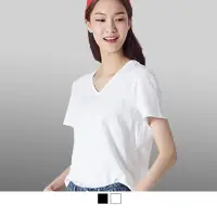 在飛比找momo購物網優惠-【男人幫】V領純棉彈性素面T恤(SL033)