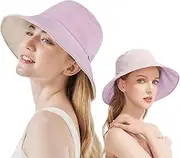 [OZ SMART SUN PROTECTION] Reversible Bucket Hat for Women, Silky Sun Hats for Summer/Spring, Wide Brim UPF 50 UV Protection Boonie with Chin Strap for Camping Fishing, Hiking, Sun Beach (Purple/Beige)