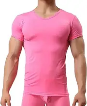 [Generic] Mens G String Swimwear Mens Ice Silk Short Sleeve T Shirt Ultrathin Tight Translucent Summer Fashion Shaping Top Home Wear Underlay Mesh Shirt Men