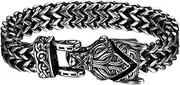 Rofusn Viking Bracelet for Men Biker Heavy: Silver Stainless Steel Viking Wolf Snake Eagle Head Franco Chain Curb Link with Spring Ring Clasp Jewelry Gifts