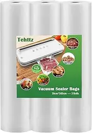 Tehttz 3 Rolls Vacuum Sealer Bags 28cm x 5m - Commercial Grade Food Storage Rolls, BPA Free, Compatible With All Machines