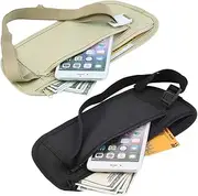 [Denash] Waist Belt Bag, Travel Money Belt Mesh Lining Elastic Security Nylon for Outdoor (Black)