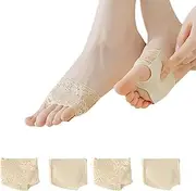 DUNKOING 4 Pairs Lace Open Toe half Socks Womens Cushion Padded Toe Topper Socks for Heel Mule Sandals Clog 5-9, 4beige, 5-9