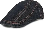 [Michear] Men's Flat Cap Ivy Newsboy Cabbie Cap Distressed Denim Cotton Adjustable Size, Flat Driving Hunting Hat
