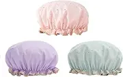 Reusable Elastic Shower Cap, Women's, Elastic Band Shower Cap, Set of 3 (Style1, One Size)
