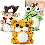 3Pcs Crochet Kit for Beginners,Ergonomic Adorable Animal Crochet Starter Pack with Yarn Stuffing and Keychain,DIY Crochet Craft Kit with Step-by-Step Instructions and Video Tutorials,Crochet Starter Pack for Adults (3pcs)
