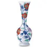 KAZAN ARITA PORCELAIN LONG NECK VASE "SAZANKA CAMELLIA SASANQUA" MADE IN JAPAN