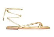 Sass And Bide Beyond The Beast Gold Leather Ankle Strap Sandals Size 38 - 8 BNWT
