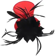 [LIFKOME] Tea Party Headpiece Red Women's Top Hat Black Wedding Fascinator Banquet Headdress