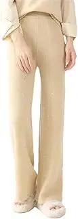 [Generic] Woman's Pants Casual Wide Leg Pants Loose Flared Trouser Elastic Waist Wool Knitted Full Length Pants B XXL