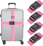 uxcell Luggage Straps with Combination Lock Adjustable Suitcase Belt Strap for Suitcase Briefcase Backpack Travel, Pink, Pack of 4