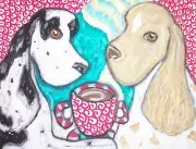 Cocker Spaniel drinking coffee Pop Art Print 8x10 Dog Collectible Artist Signed