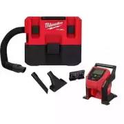 Milwaukee Wet/Dry Shop Vacuum 1.6 Gal. + Compact Inflator 12V Li-Ion Cordless