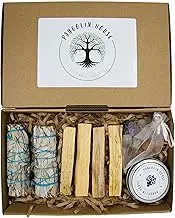 Pangolin House Cleansing Kit sage Smudge Sticks Palo Santo Wood Healing Crystals and Scented Candle. Cleanse and purify The Energy in Your Home or Persons with This Beautiful Handmade kit.