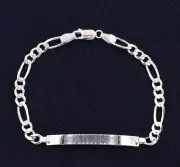 6mm Engravable Solid Figaro ID Chain Bracelet Real Sterling Silver 925 ALL SIZES