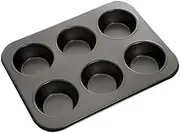 Non-Stick 6-Cup Muffin Tray I Carbon Steel Stackable Cupcake Mold I Sturdy & Durable I Round Deep Mince Pie Baking Pan for Yorkshire Pudding Pies Cupcakes Brownie Cake – Black