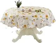 XUNQUCOM 150CM Round Hotel Tablecloth Pure Color Restaurant Tablecloth Polyester Fabric Tablecloth Home Dinner Table Cloth,Washable Table Cover for Bridal Shower Wedding Party (Sun)