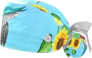[WOSHJIUK] Working Hat 2 Pack Scrub Caps for Women,Humming Birds Flying Sunflower,Tie Back Cap Adjustable Scrub Hat
