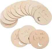 ULDIGI 14pcs Wooden Monthly Milestone Cards Milestone Discs for Growth Photography Present for Parents Capture Growth Moments