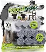 GorillaRisers CB251-8 Screw on Furniture Risers (8 Pack) Floor Protector Slider Legs Raise Chair or Table Height 1-1/4” to 1-1/2", Plastic & Felt Glide Combo, 1 Inch Round, Black