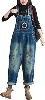 [Flygo] Women's Loose Baggy Cotton Wide Leg Jumpsuits Rompers Overalls Harem Pants