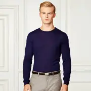 Ralph Lauren Purple Label Navy PullOver Cashmere&Cotton Crew Neck Sweater-Sz L