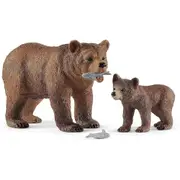 2pc Schleich 7.6'' Grizzly Bear Mother w/ Cub Action Figure Kids Play Toy 3-8y
