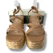NEW Macy's Sun + Stone Brown Strappy Espadrille Wedges Size 9.5 Platform Tan