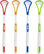4-Pack Tongue Scraper Oral Care Kits – Plastic Dual-sided Tongue Brushes for Reducing Bad Breath, Includes Comfort Grip Handle, Ideal for Adults and Kids Healthy Oral Hygiene Tools