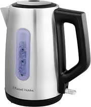 [Russell Hobbs] Electric Kettle (For Hot Water, Tea or Coffee, 1.7L Capacity, Stainless Steel, Push to open lid, Perfect pour spout, Removable washable filter, Blue illumination, 3000W) Classics 27380