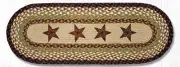 Braided Jute Hand Stenciled Oval Table Runner. Earth Rugs. BARN STARS.RUST BROWN