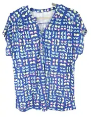 NWT LIZ CLAIBRONE Women Light Stretch Rayon Poloy Blouse Multicolor Glasses XL
