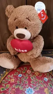 Aurora Teddy Bear with "Kiss" Heart Kids Brown 11" Stuffed Soft Plush Toy